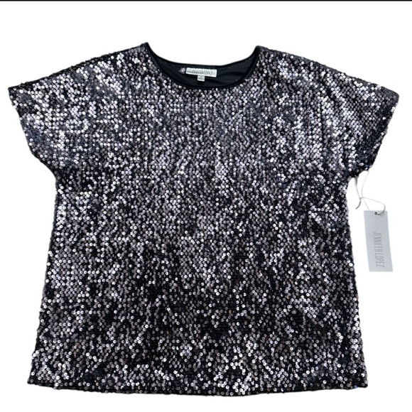 NEW WITH TAG JENNIFER LOPEZ NAVY SEQUIN TOP SIZE MEDIUM - Picture 1 of 5